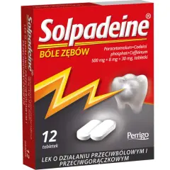 Solpadeine - silny lek przeciwbólowy na ból zęba bez recepty. Skutecznie zwalcza ból zęba dzięki paracetamolowi, kodeinie i kofeinie.