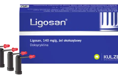 Ligosan, żel okołozębowy z doksycykliną, w opakowaniu z aplikatorami. Lek dla dorosłych.