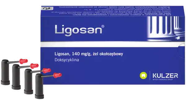 Ligosan, żel okołozębowy z doksycykliną, w opakowaniu z aplikatorami. Lek dla dorosłych.