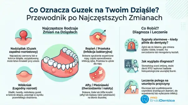Guzek na dziąśle może być nadziąślakiem, włókniakiem lub ropniem. Warto skonsultować się z dentystą, gdy zmiana szybko rośnie.